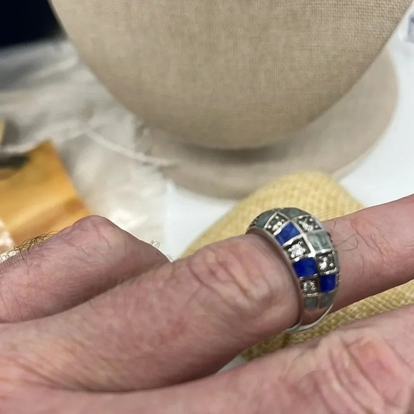 💍 Ross Simons Diamonique Blue Enamel Checkerboard Ring - Picture 11 of 16